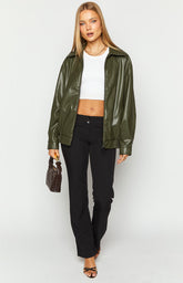 Abbi PU Olive Bomber Jacket